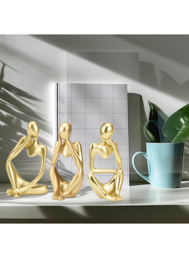 Kingone 3-Piece Gold Statue Decor, Thinker Abstract Art Resin Sculpture for Home, Living Room, Office Decoration (Gold) - Image 4